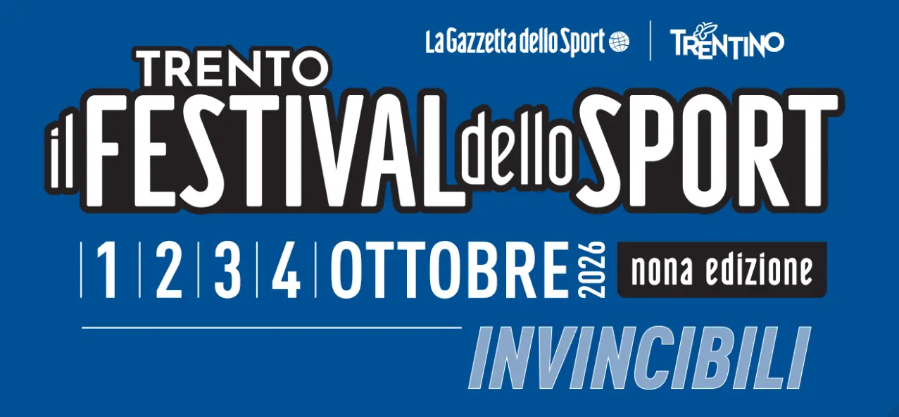 Limmagine su sfondo blu annuncia il Festival dello Sport di Trento, che si terrà dal primo al quattro ottobre duemilaventisei per la nona edizione con il tema Invincibili e la collaborazione di La Gazzetta dello Sport e Trentino. Limmagine su sfondo blu annuncia il Festival dello Sport di Trento, che si terrà dal primo al quattro ottobre duemilaventisei per la nona edizione con il tema Invincibili e la collaborazione di La Gazzetta dello Sport e Trentino.